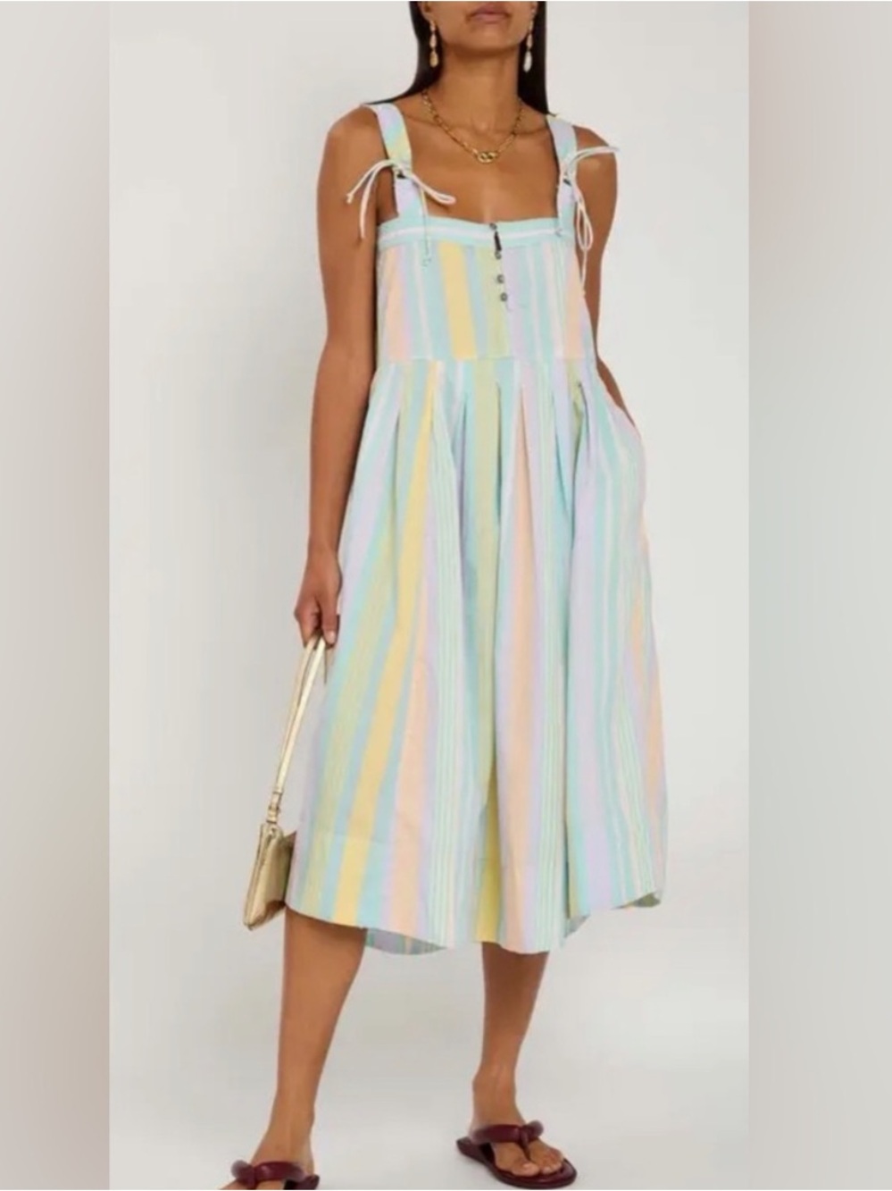 Free People Primavera Stripe Midi Dress Pastel Cotton Easter medium large NWT